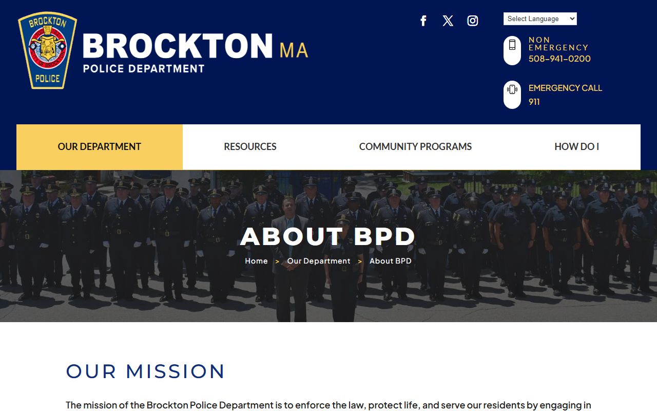 Brockton Police Department about page for 72 hour booking inquiries