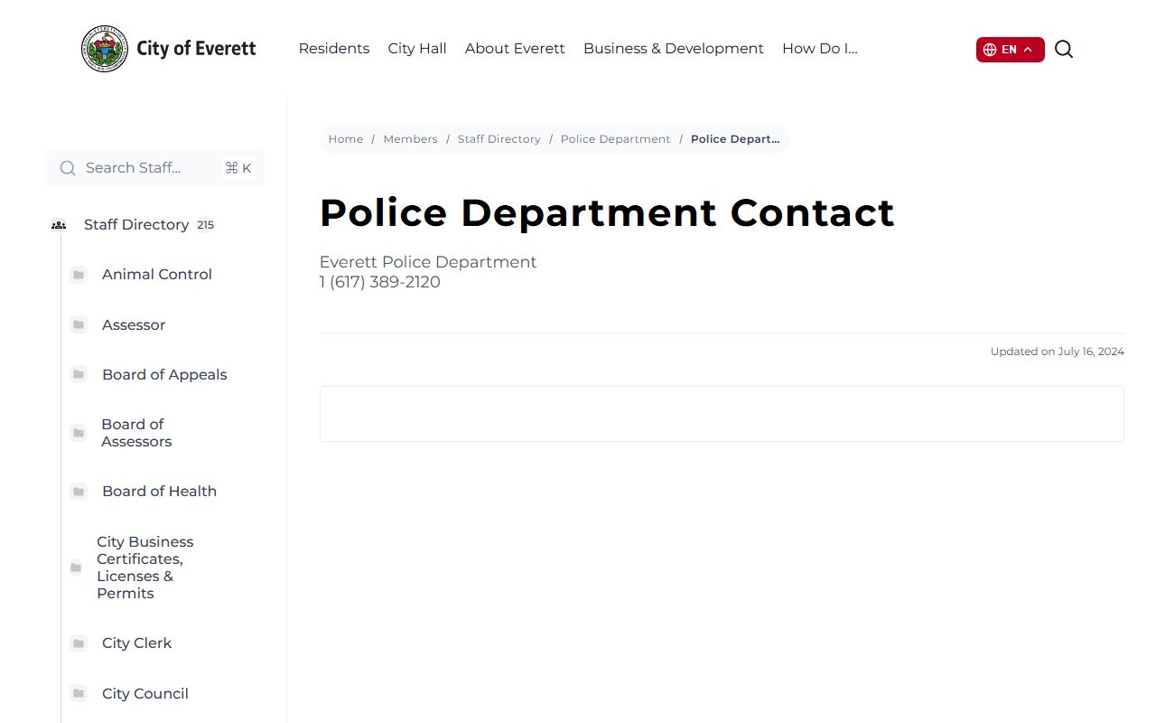 Everett Police Department homepage for 72 hour booking arrest log