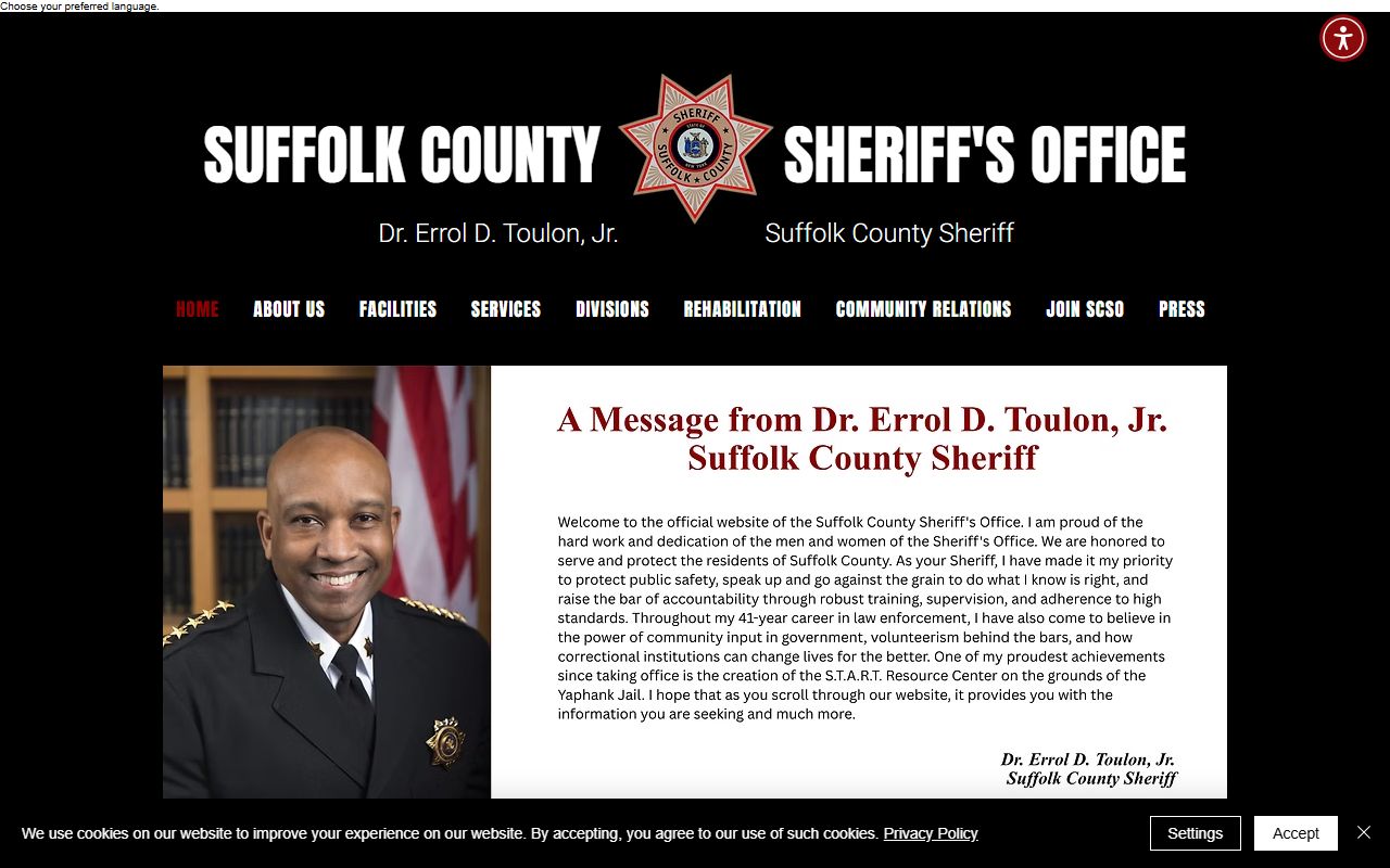 Suffolk County Sheriff homepage for 72 hour booking information