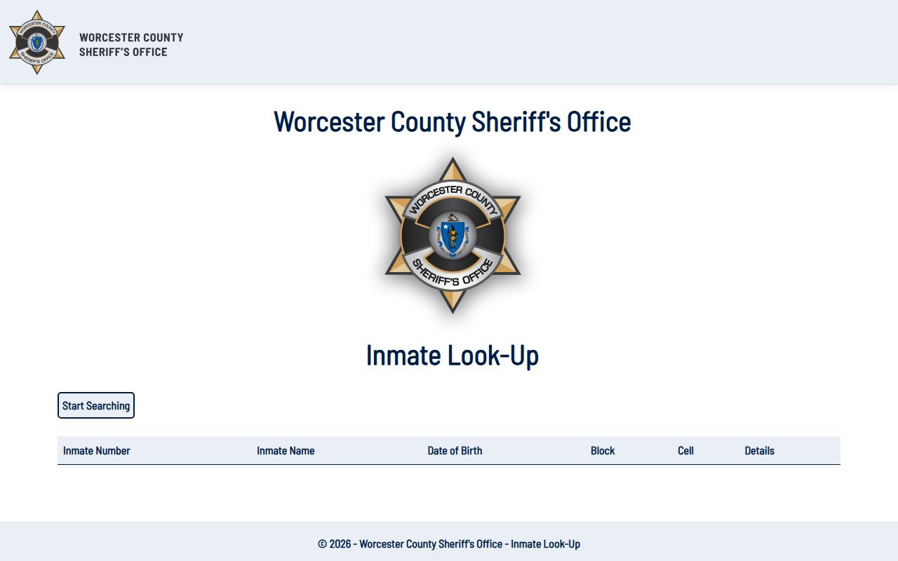 Worcester County Sheriff inmate search portal for 72 hour booking records