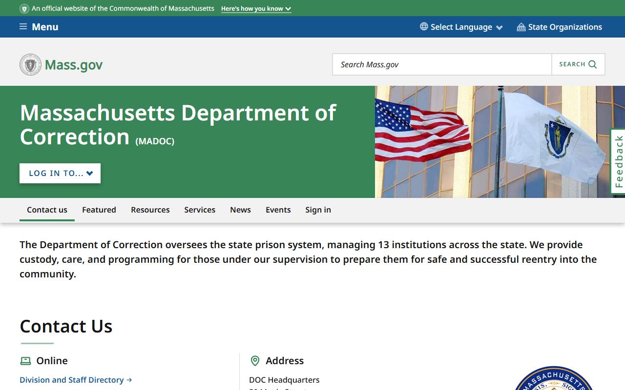 Massachusetts Department of Correction for 72 hour booking records